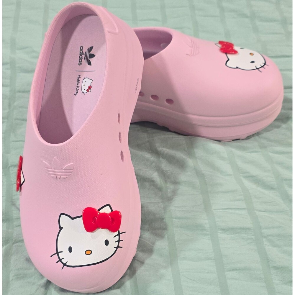 adidas Originals Women's Pink Clog Sandals Hello Kitty Leather Slip-On Size 8